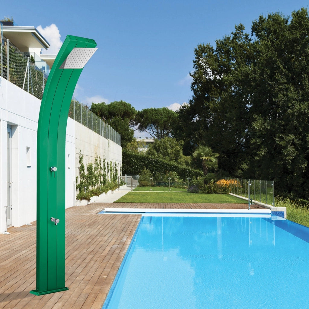 Doccia Solare da Esterno Giardino 40L Miscelatore e Lavapiedi Arkema Dada Fascia Inox Viola