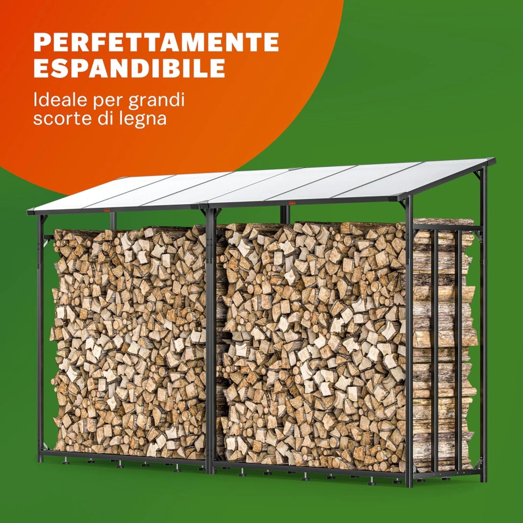 ® Legnaia da Esterno 2,3 m³ 70Px163lx198H cm Tetto Copertura Protettiva Portalegna Rastrelliera Legno Camino Telo Giardino Borsa per Trasporto