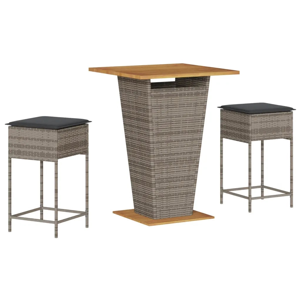 Set Bar da Giardino 3pz | Set Salotto da Giardino con Cuscini Grigio in Polyrattan