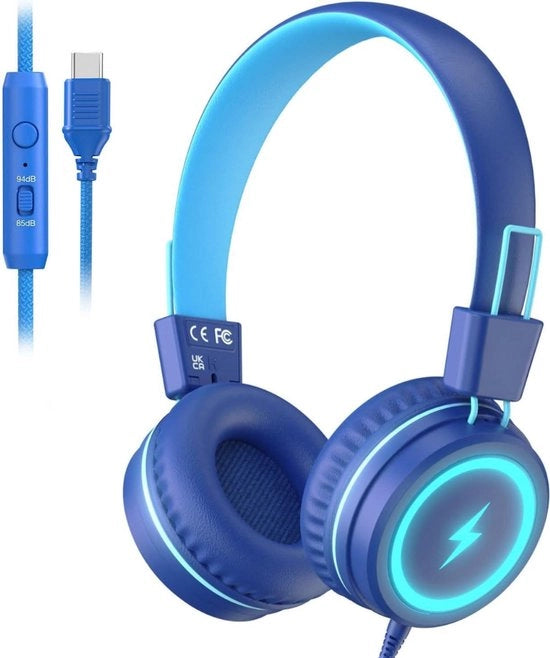 Cuffia per bambini con cavo - Cuffia per bambini - Cuffia per computer con cavo - Regolazione del volume sicura - Scuola - Tablet - Laptop - Viaggi - Ascolto della musica