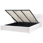 Letto king size UE in tessuto bianco sporco 180 x 200 cm con struttura imbottita e poggiatesta in biscuit con contenitore