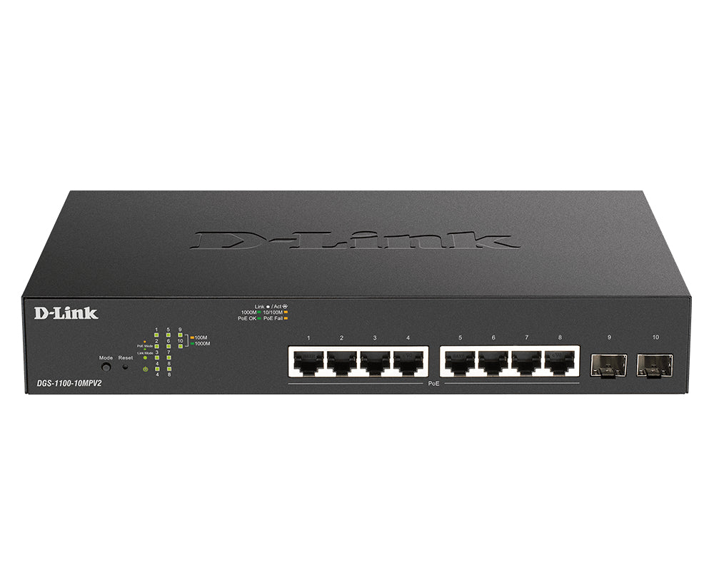 D-link dgs-1100-10mpv2 gestito l2 gigabit ethernet (10/100/1000) supporto power over ethernet (poe) 1u nero - DGS-1100-10MPV2/E