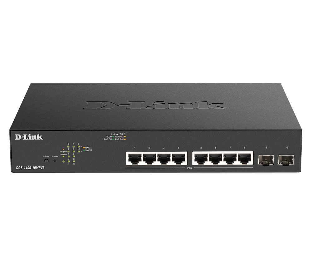 D-link dgs-1100-10mpv2 gestito l2 gigabit ethernet (10/100/1000) supporto power over ethernet (poe) 1u nero - DGS-1100-10MPV2/E