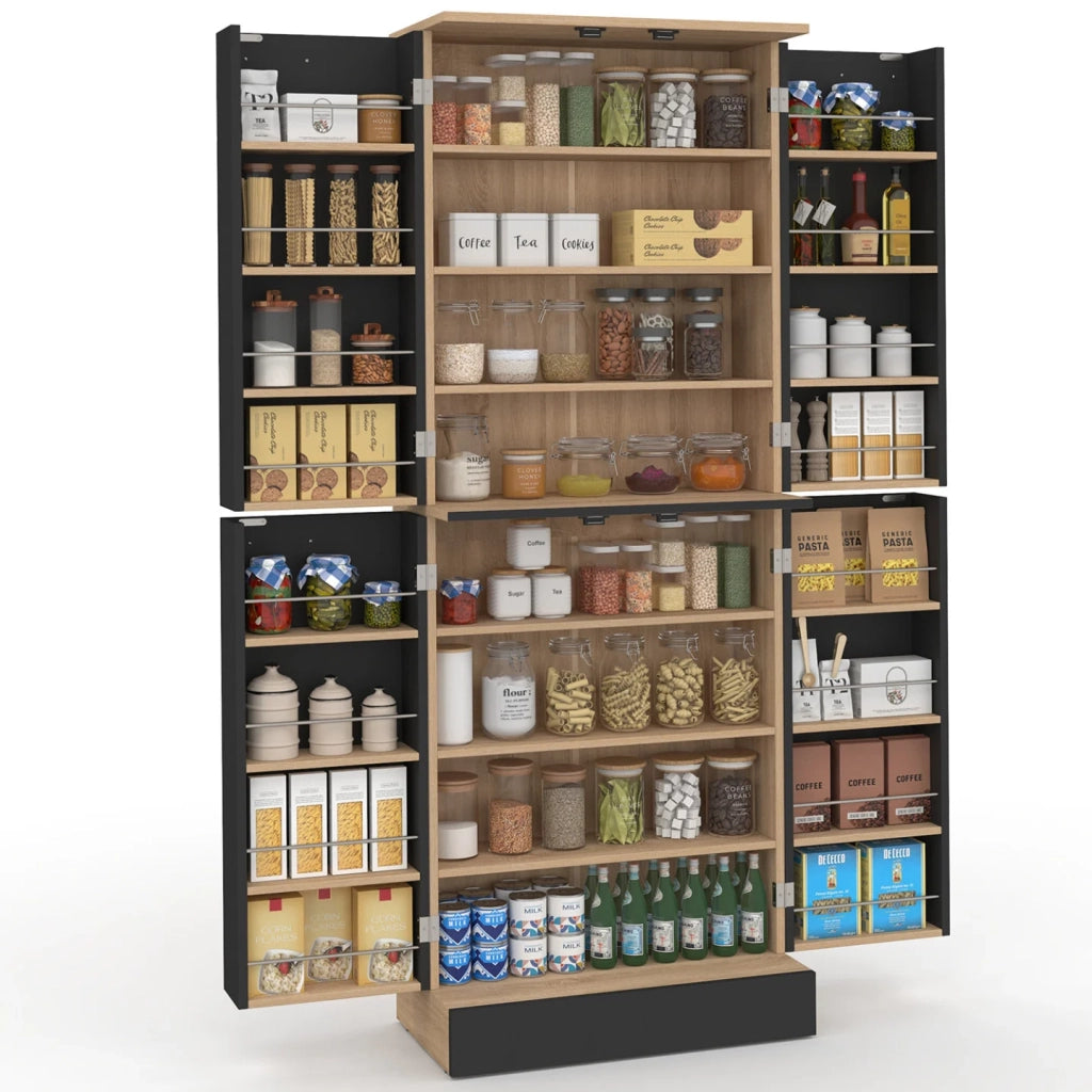 IDMarket - Mobile cucina H.160 cm ALTO 4 ante con contenitori in faggio e nero