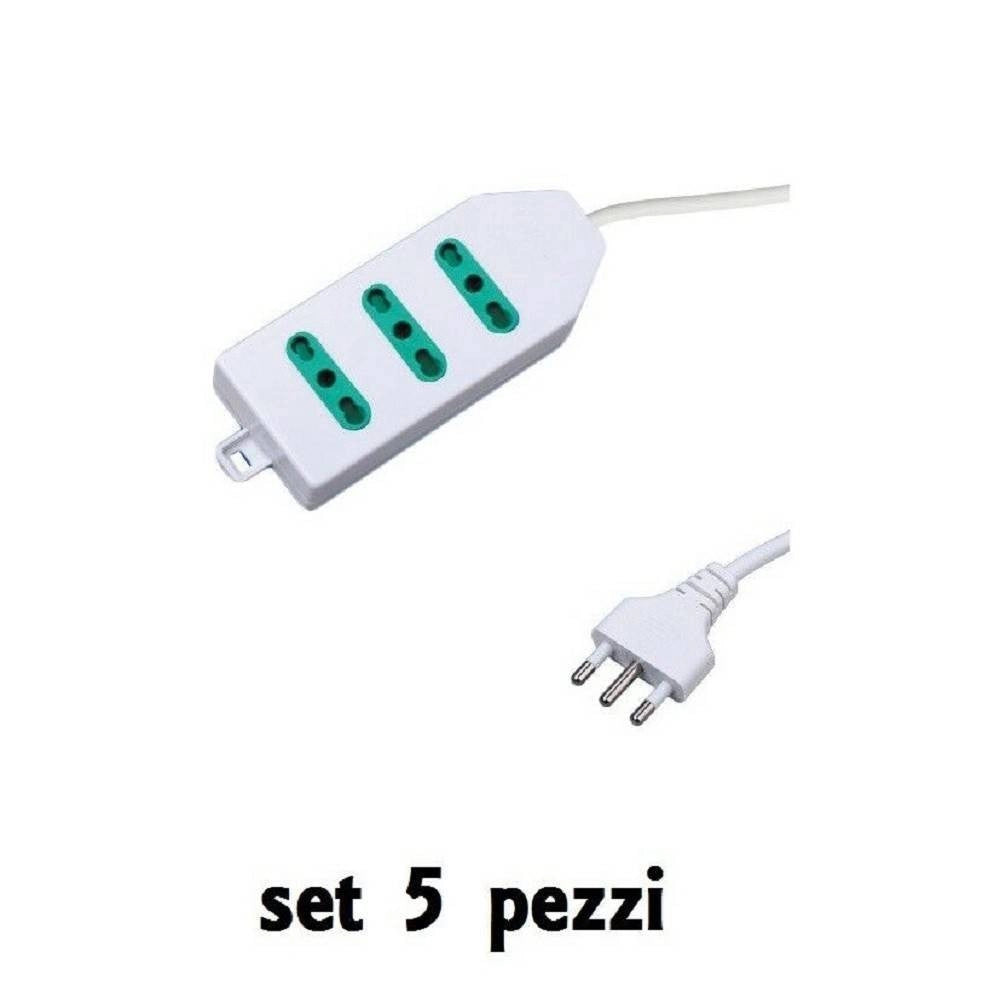 Trade Shop - Set 5 Pezzi Multipresa Elettrica Bipasso Multi Prese 3 Posizioni Posti 25000w -