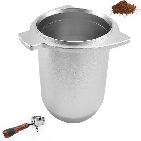 Dose di Caffè per Espresso 54mm - Moka per Caffè Macinato - Accessori Barista - Metallo Alluminio - Portafilter per Saliera - Argento