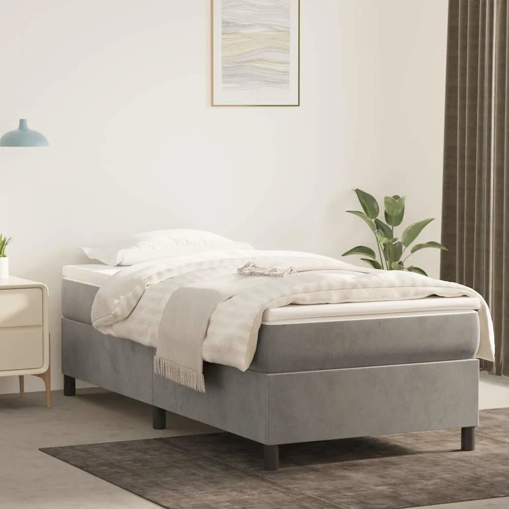 Letto singolo | Letto per adulti | Giroletto a Molle con Materasso Grigio Chiaro 90x190 cm Velluto