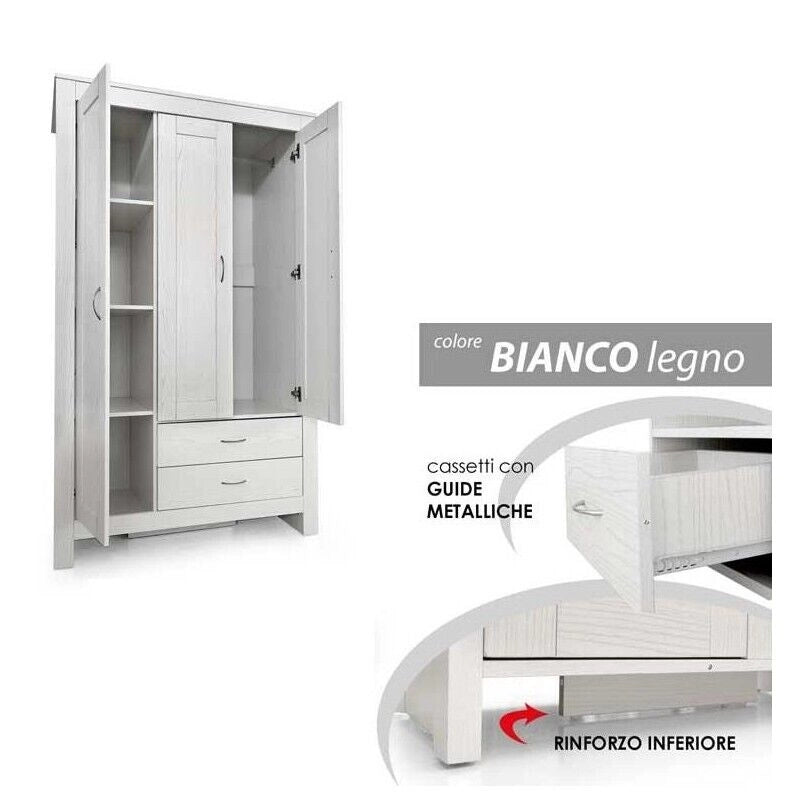 ARMADIO  CON DUE CASSETTI E UN ANTA INTERNA 109X52X180 CM BIANCO