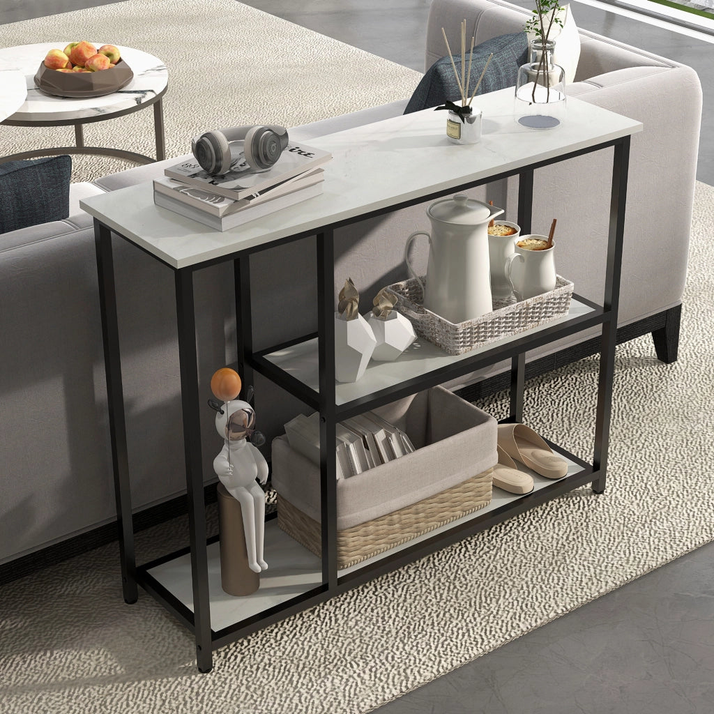 Tavolino da salotto ¨C zephmum ¨C Nero, Bianco, Marmo, 2 Ripiani