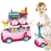Trade Shop - Cavalcabile Trolley Schoolbus Cucina Giocattolo Bambini 3in1 Luci Suoni Accessori -