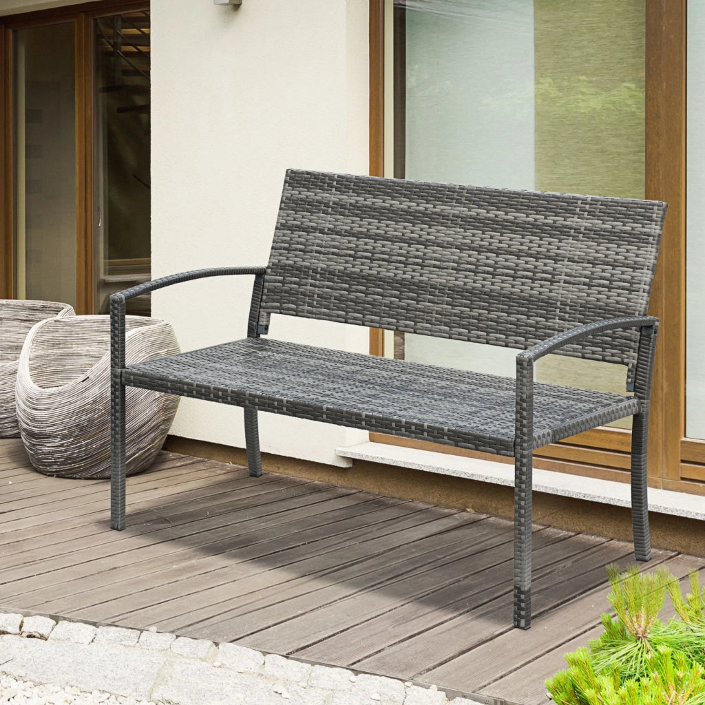Panchina da Giardino ¨C zephmum ¨C Grigio, Rattan, Acciaio, 122x60x85cm