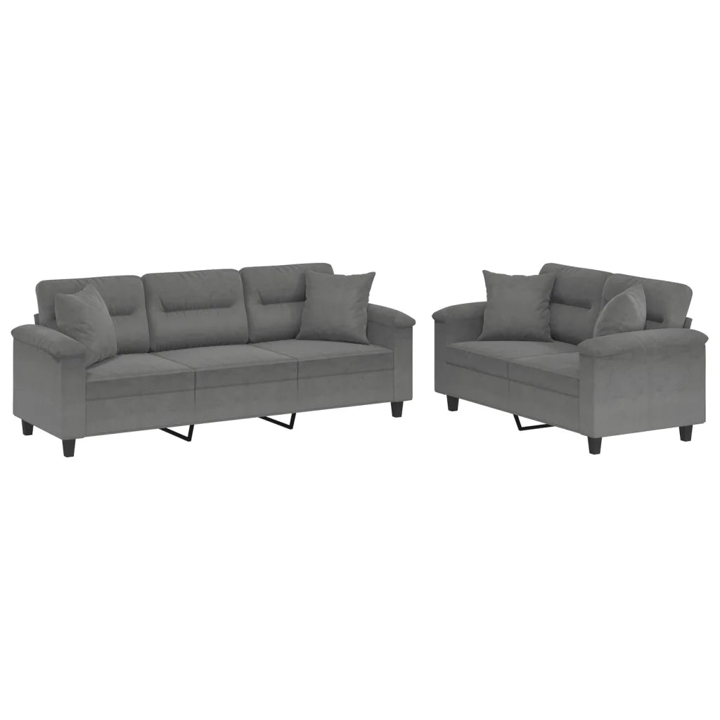 Set Divani 2 pz con Cuscini Grigio Scuro in Tessuto Microfibracod mxl 80789