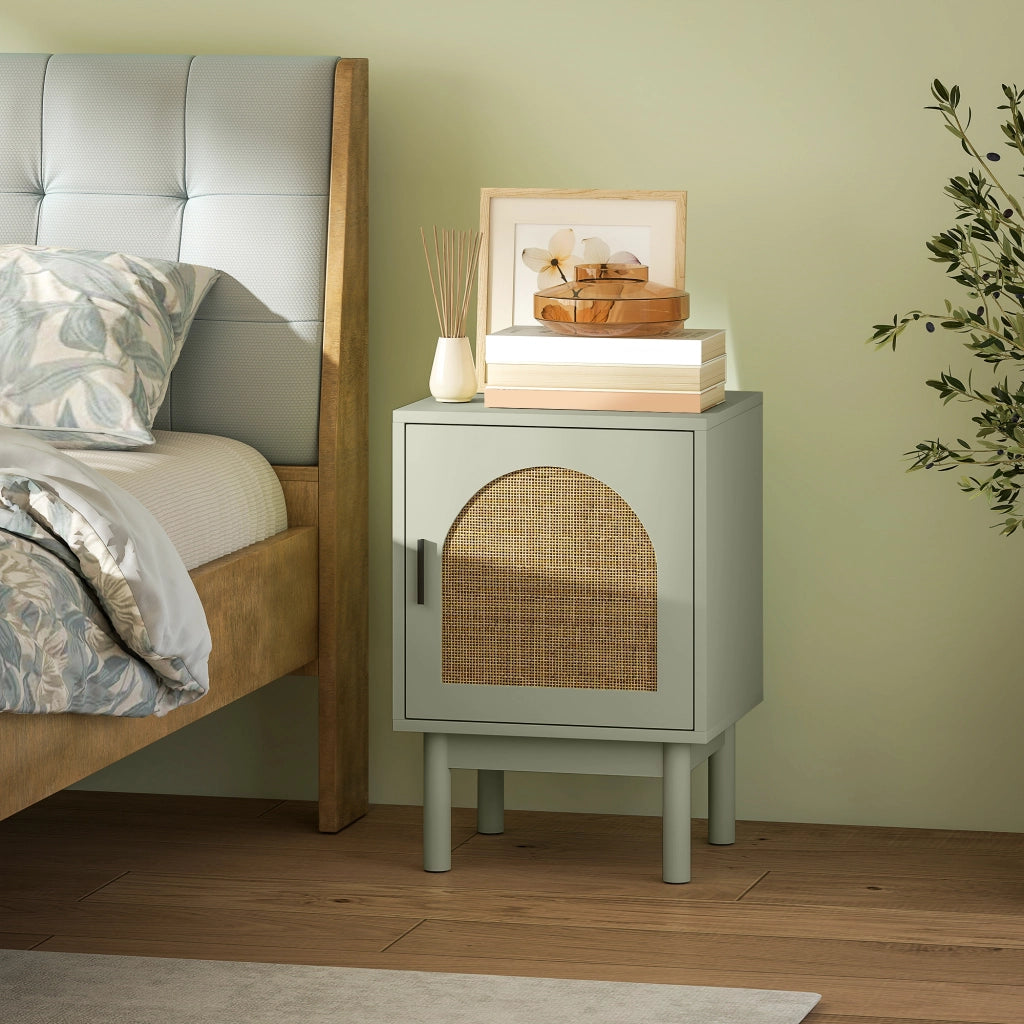 Comodino con porta in rattan ¨C zephmum ¨C verde chiaro 40x35x58 cm
