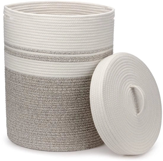 Wascarta Opvougbile con coperchio, wasca, Wascarte, reti di cotone, grandi e XXL, bianco, marrone, coperchio di cotone - grande contenitore di stoccaggio (37 x 52 cm)