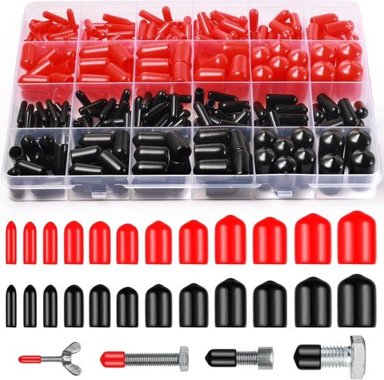 Echappi in gomma per viti 300 pezzi - Coperture PVC rotonde in rosso e nero - 12 misure - Cappucci per viti - Utile per viti 12/10/9/8/7/6/5/4/3.5/3/2.5/2 mm.