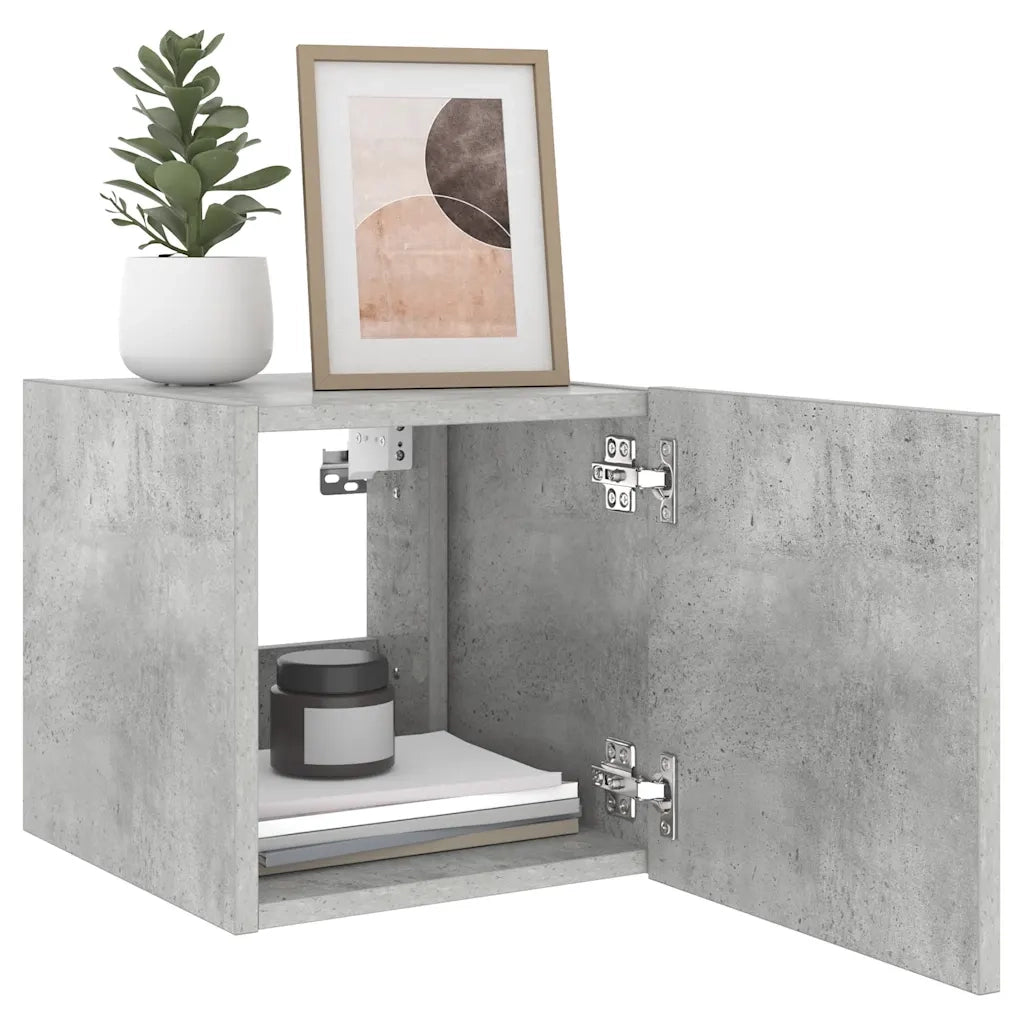 Mobile TV a Parete con Luci LED-Mobile TV a Muro Grigio Cemento 30,5x35x30 cm