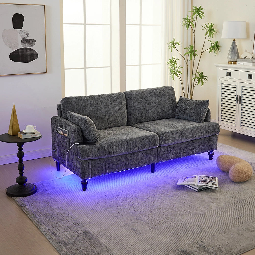 Divano moderno - Xylo - 2 posti in chenille con LED, USB e vano portaoggetti per salone/ufficio