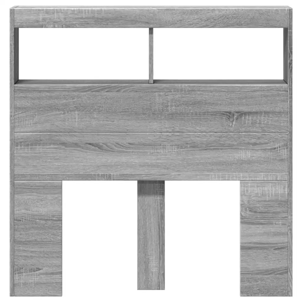 Testiera con Contenitore a LED-Testiera con Ripiani Grigio Sonoma 100x17x102 cm