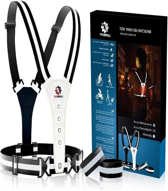 Vestiti da corsa riflettenti con bracciali per alta visibilità - bambini donne uomini - regolabile - 8 LED brillanti - giorno e notte - auto bicicletta illuminazione di corsa