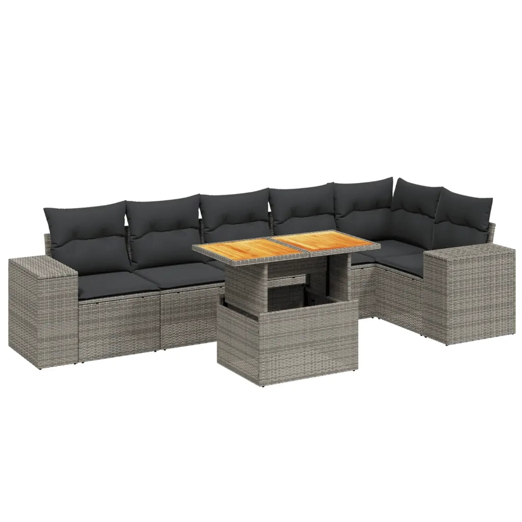 Set Divani da Giardino 7 pz con Cuscini Grigio in Polyrattan 3272649