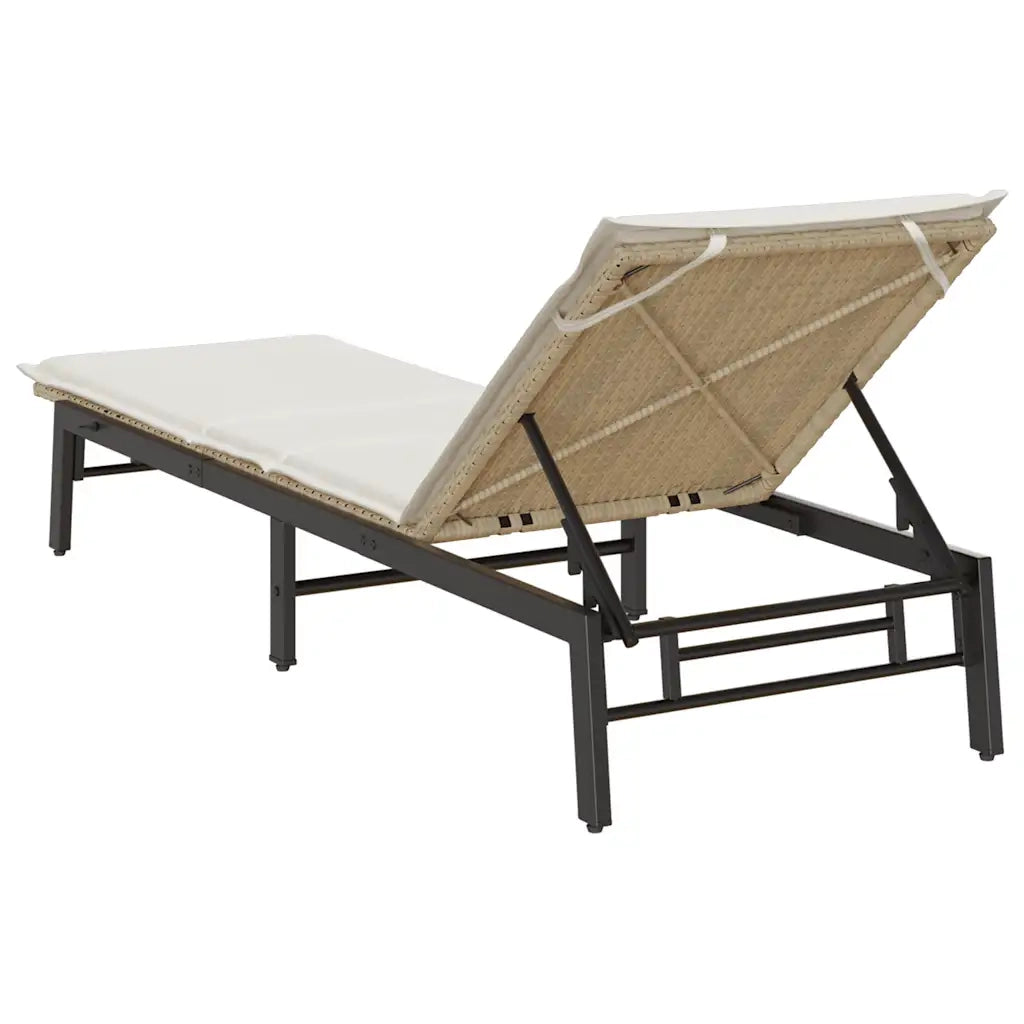Lettino Prendisole | Sdraio da giardino | Lettino da sole con Cuscini Beige in Polyrattan
