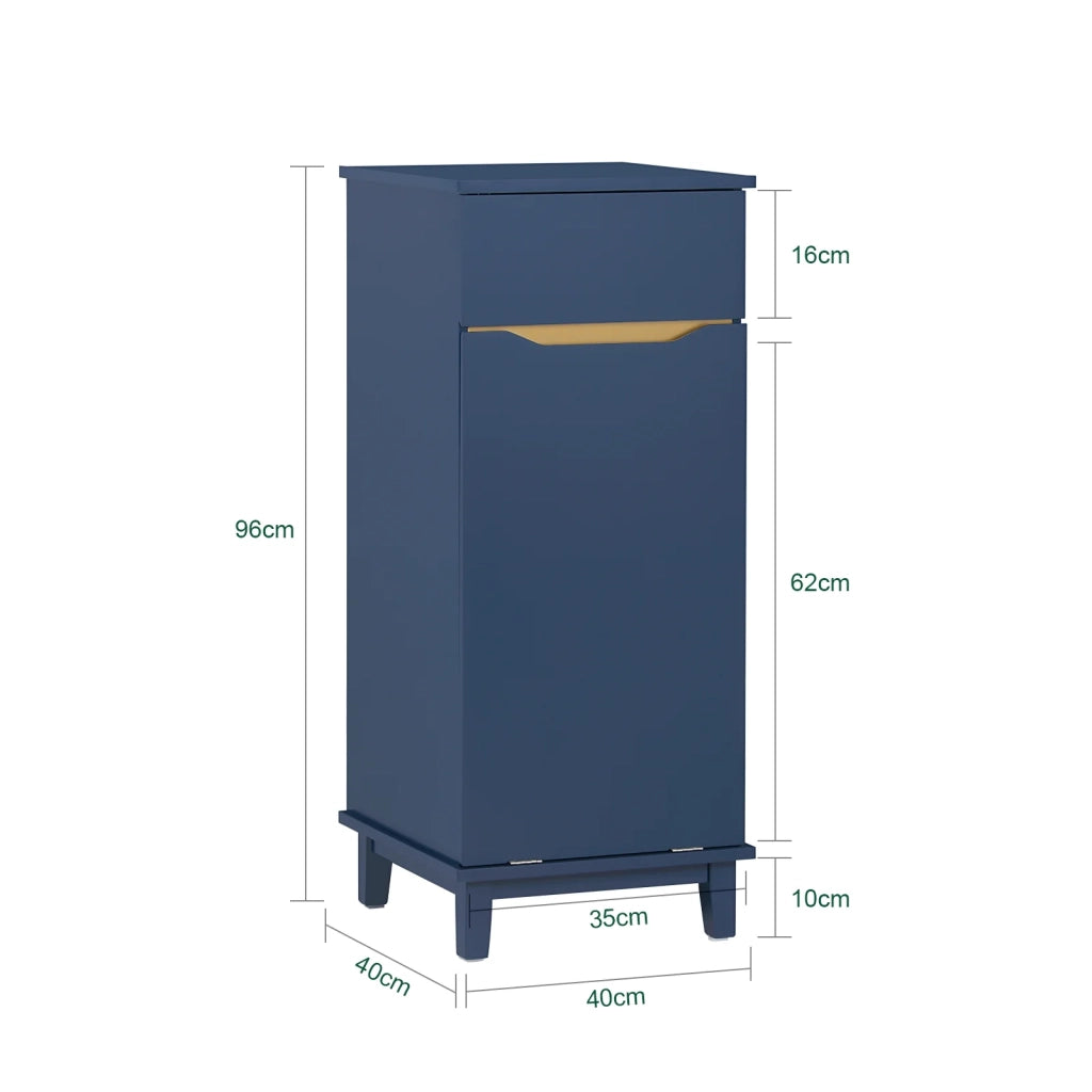 Mobile Lavanderia Con Sacco Portabiancheria Pieghevole Cesto Portabiancheria Mobile Bagno Blu, 40x40x96cm, BZR114-B SoBuy