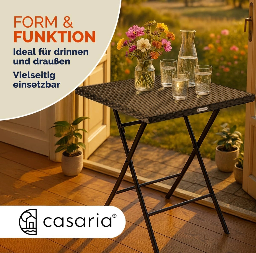 Tavolo Pieghevole in Polyrattan 65x65cm Salvaspazio Max Carico 60kg Giardino Esterno Terrazza Balcone Campeggio