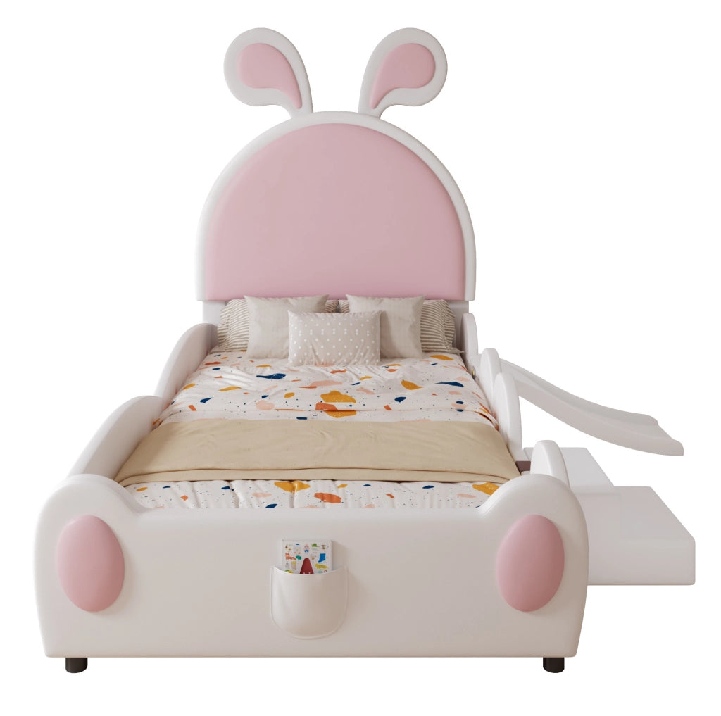 Letto imbottito per bambini con scivolo e scaletta 90x200 cm