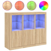 Credenze con Luci LED 3 pz | Madia | Buffet da pranzo | Armadio da pranzo Rovere Sonoma in Legno Multistrato