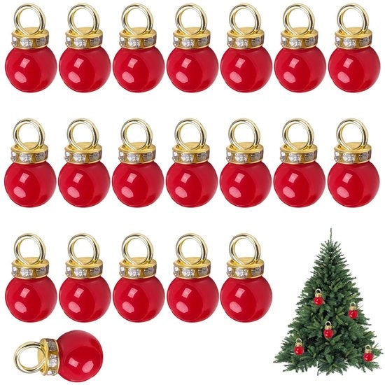 Set di decorazioni di albero di Natale da 20 mini palline natalizie - Palline natalizie mini - Rosso/verde/oro - Accessori miniaturizzati - Gioielli fai da te - Disegno elegante