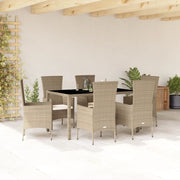 Set da Pranzo da Giardino 7 pz con Cuscini Beige in Polyrattancod mxl 113692