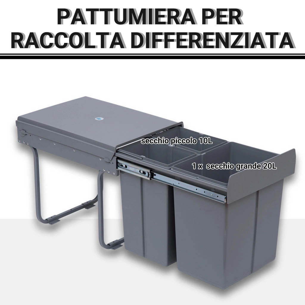 EasyComfort Pattumiera Estraibile da 40L con 3 Contenitori per Raccolta Differenziata, 48x34.2x41.8 cm, Grigio