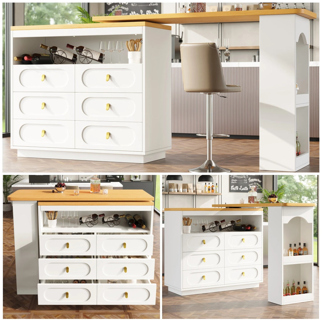 Tavolo Bar Allungabile con Cassetti e Ruote ¨C MINIMAL ¨C Bianco, 138-203 cm