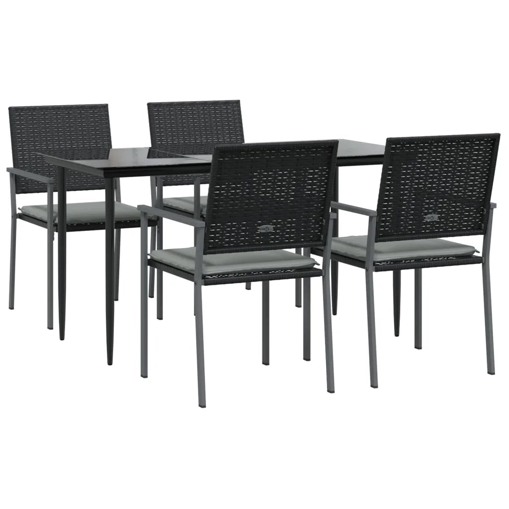 Set Pranzo da Giardino 5pz | Set Salotto da Giardino con Cuscini in Polyrattan e Acciaio