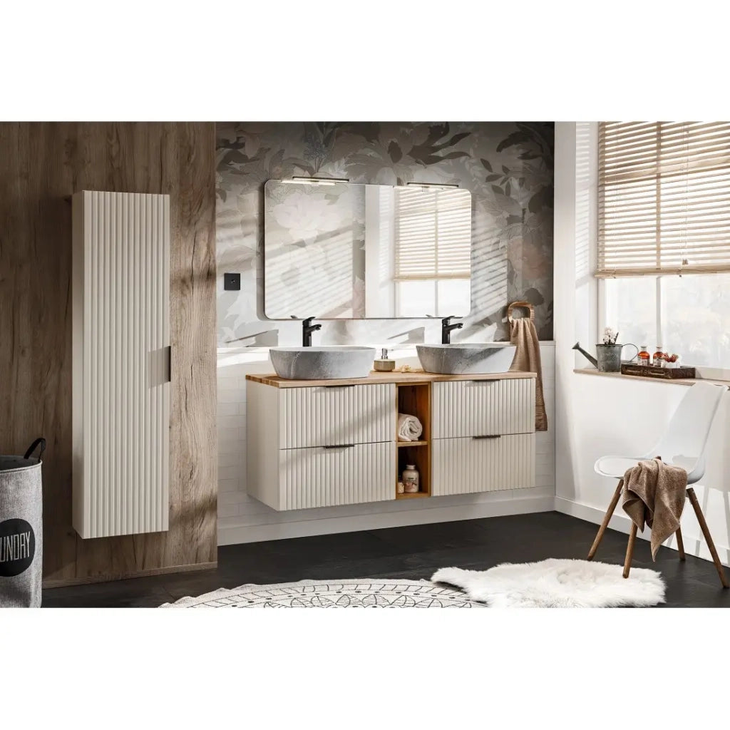 Colonna da bagno sospesa NOXERA – 1 porta – Beige opaco – Altezza 140 cm