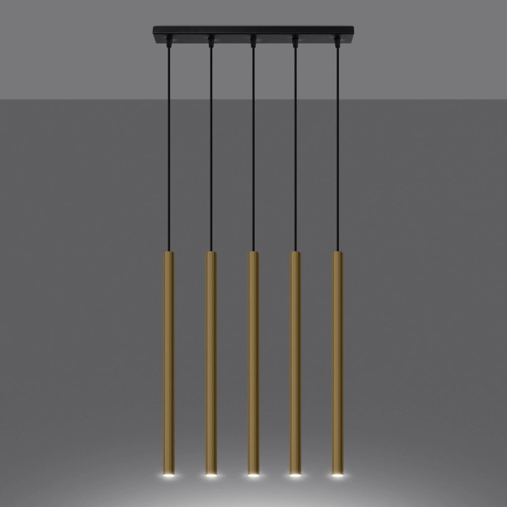 Lampada sospesa tubo VELINO 5 luci oro lucido G9 Pure Lume