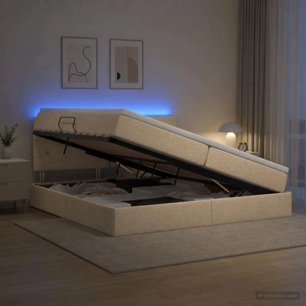 Letto con contenitore LED e materasso Crema 200 x 200 cm 3459088