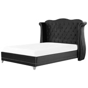 Letto 180 x 200 cm Velluto Nero Base a doghe Bottone trapuntato testiera