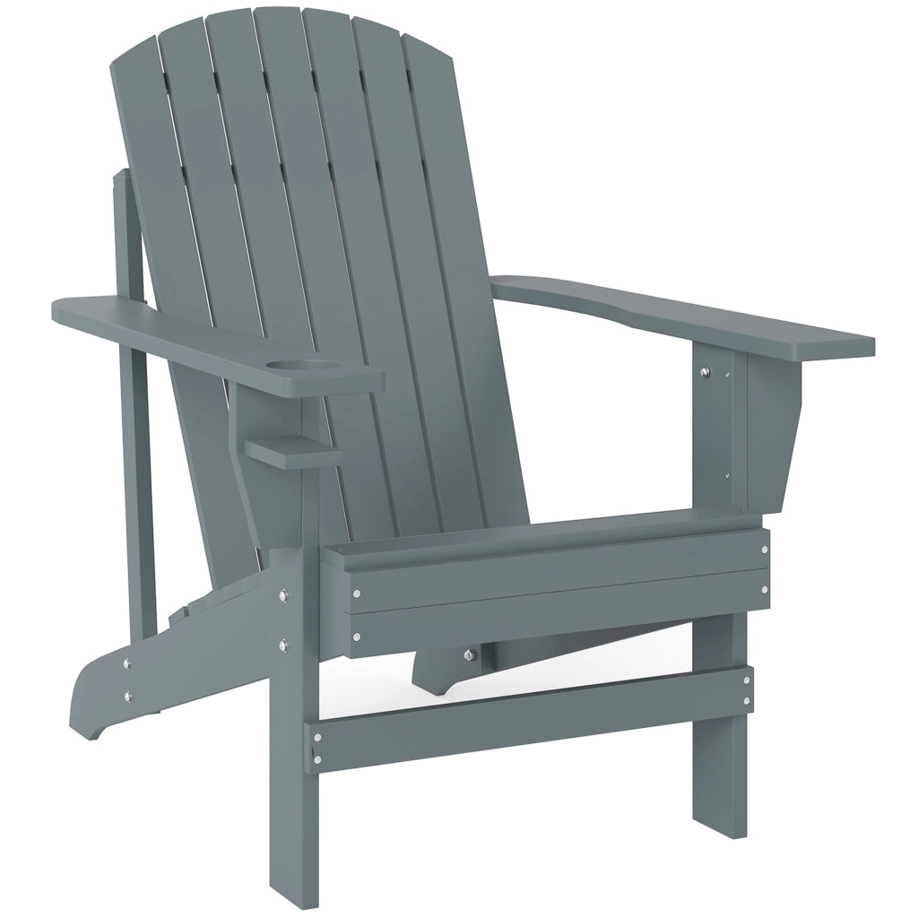 Sedia da giardino Adirondack con portabicchieri Sdraio da giardino Sedia da balcone in legno massiccio Grigio scuro 95 x 72 x 93 cm