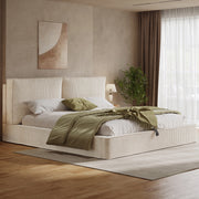 Letto contenitore matrimoniale 180 × 200 cm con sollevamento idraulico, senza materasso, in cord, beige