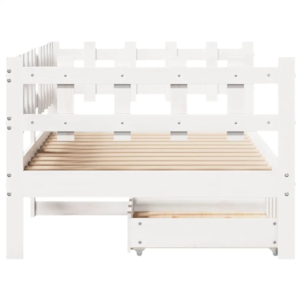 Dormeuse con Cassetti Bianco 90x190 cm Legno Massello di Pino