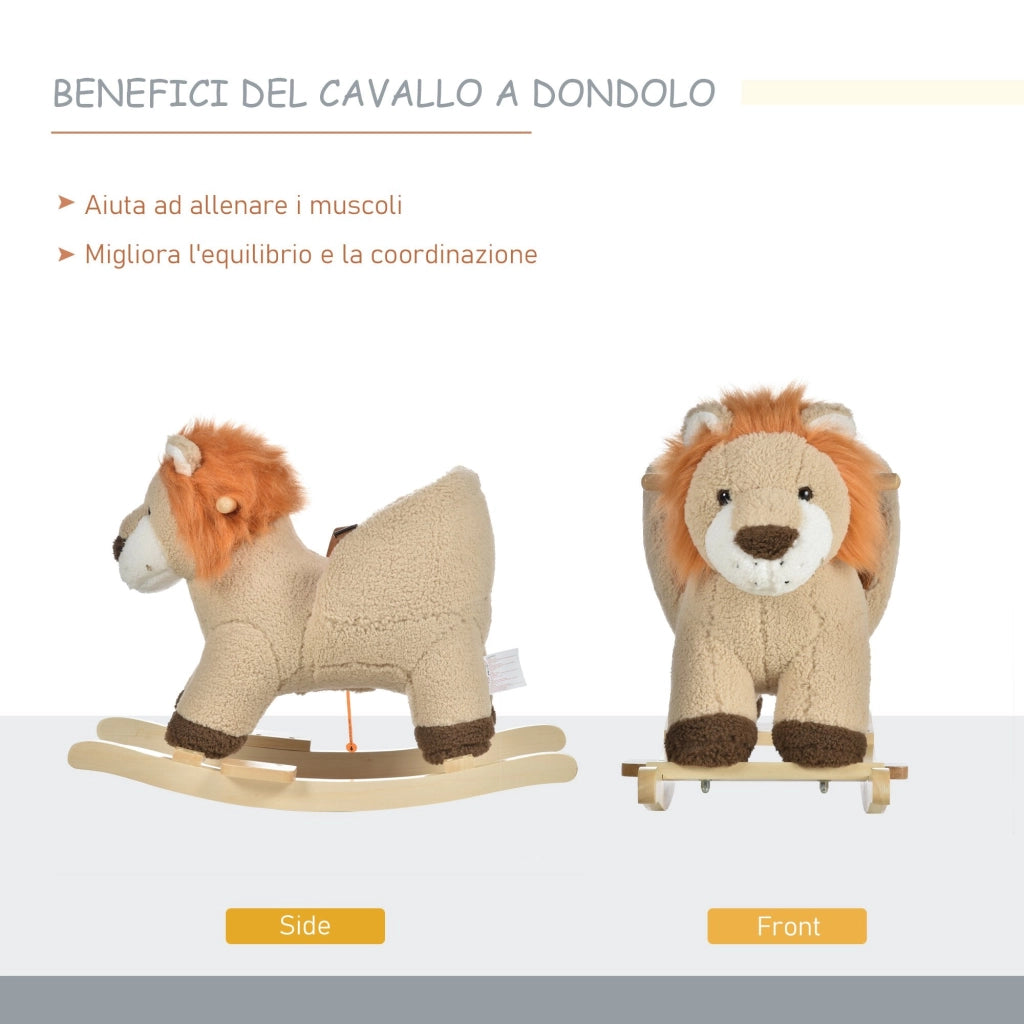 Dondolo per Bambini in Legno Leone in Peluche con Suoni