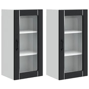 Pensile da cucina | Mobiletto in vetro da parete PORTO 2 pz Nero 40 x 31 x 80 cm
