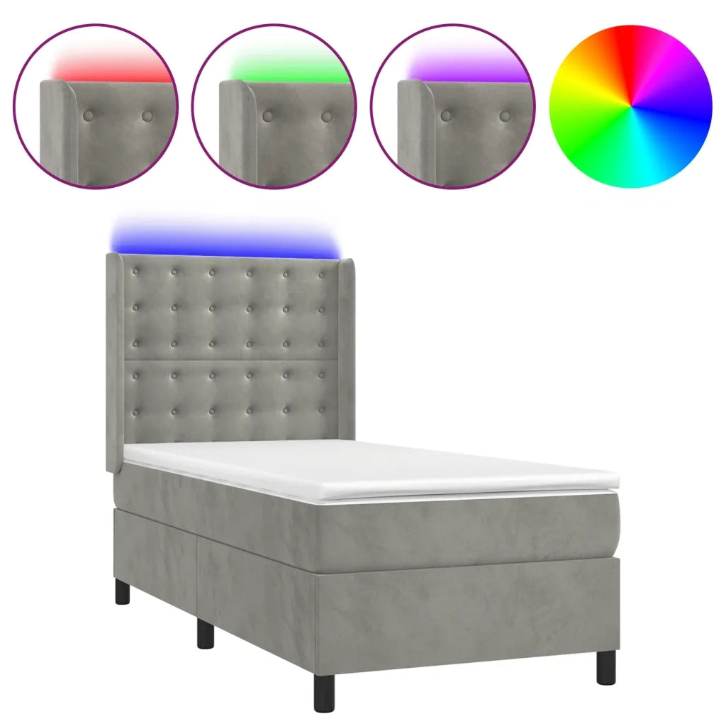 Letto a Molle Materasso e LED-Struttura Letto con Materasso Grigio Chiaro 80x200 cm Velluto 734756