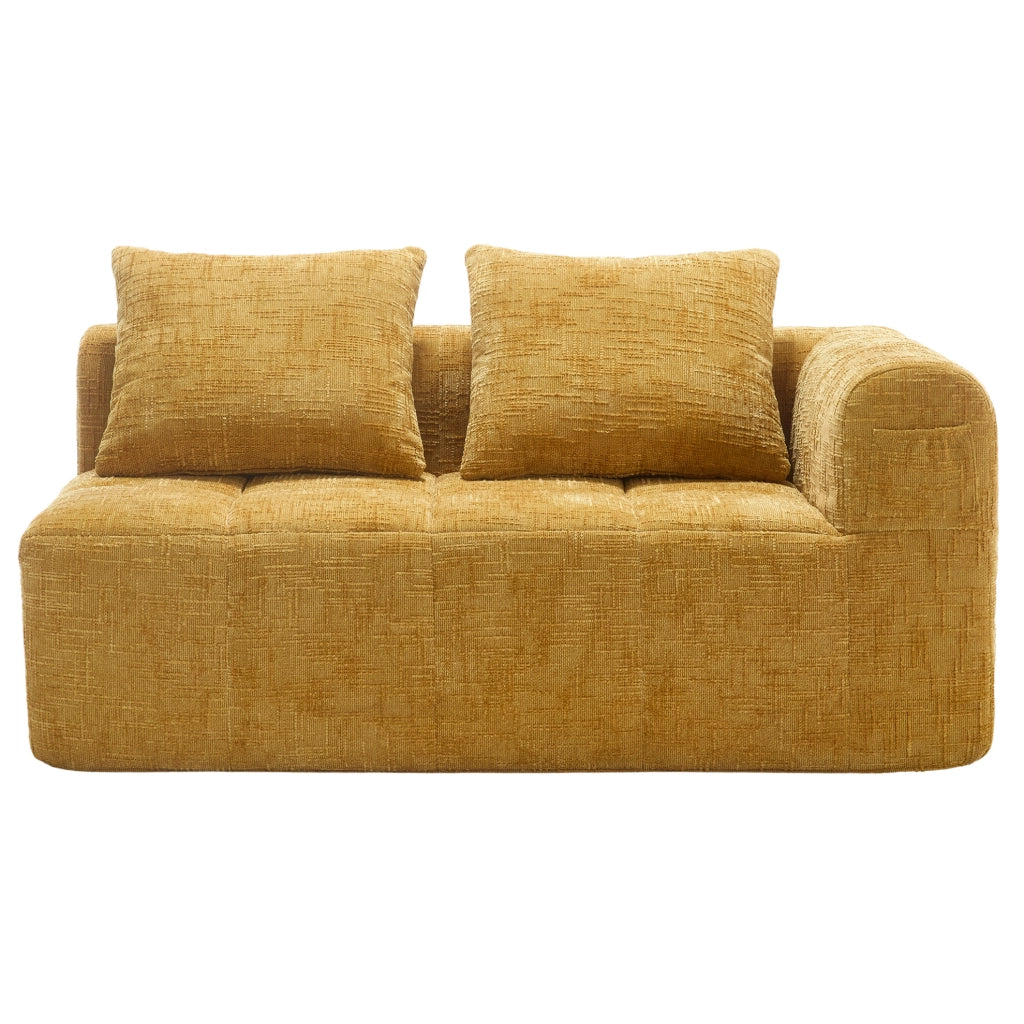 Divano chaise longue in ciniglia giallo con tasche laterali