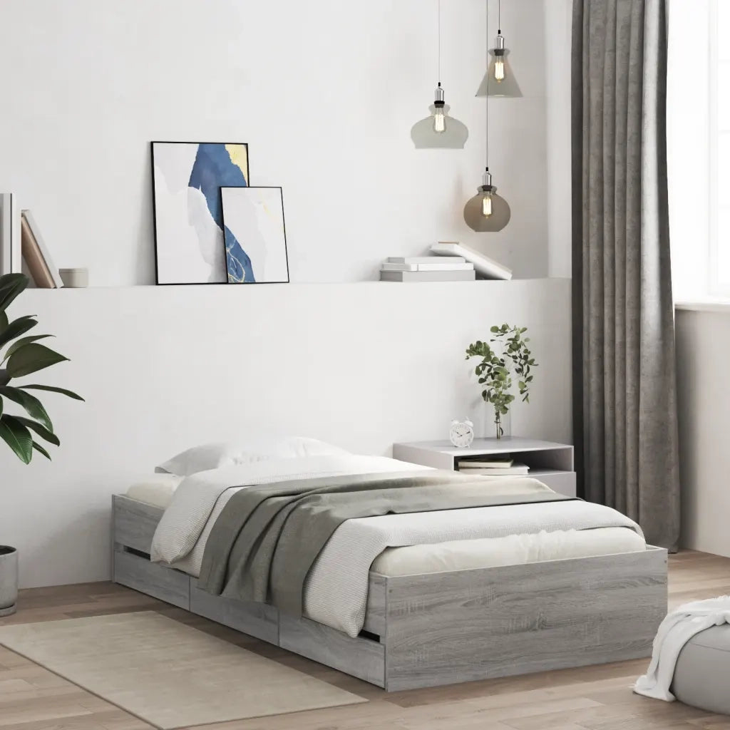 Letto singolo | Letto per adulti | Giroletto Cassetti Grigio Sonoma 75x190 cm Legno Multistrato