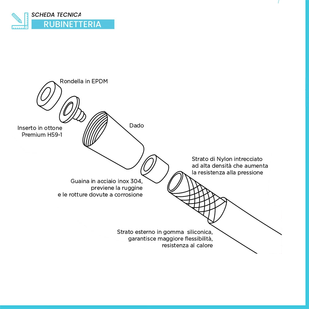 Laccio doccia 200 cm in silicone cromo antitorsione Hidra