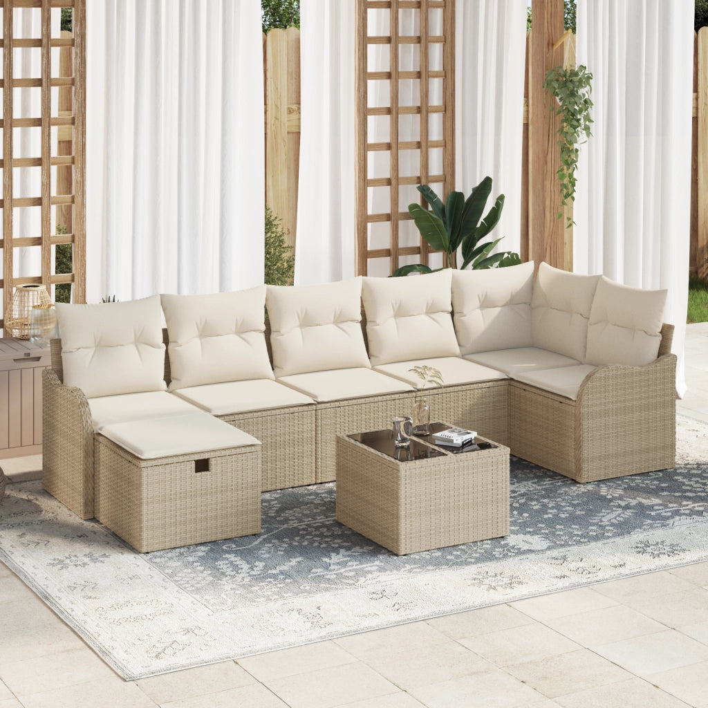 Set di divano da giardino modulare 8 pezzi con cuscini beige in rattan poliestere