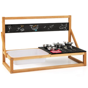 Cucina da gioco da parete/tavolo cucina in legno di abete con ganci, Set da gioco cucina outdoor per bambini 3+ anni Nero + Naturale-Cucine giocattoli