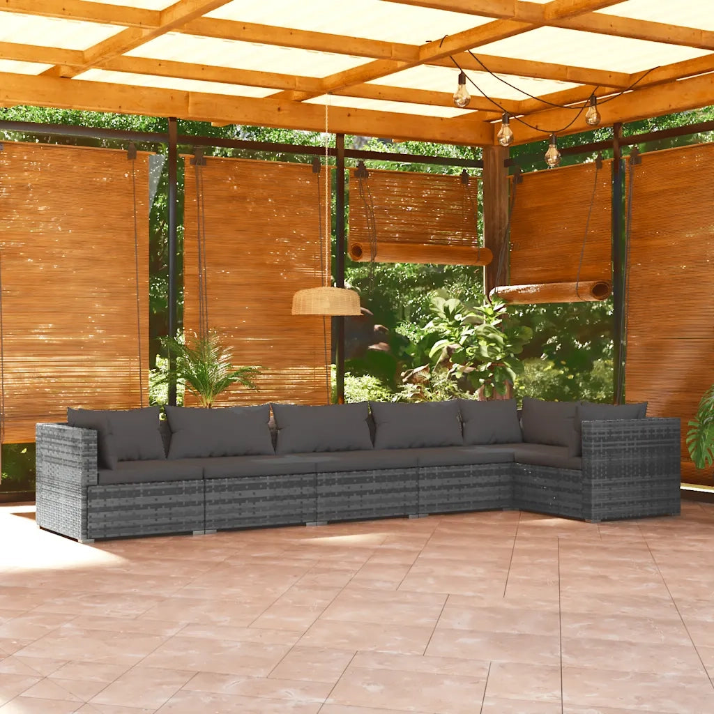 Set Divani da Giardino con Cuscini 6 pz in Polyrattan Grigio cod mxl 40389